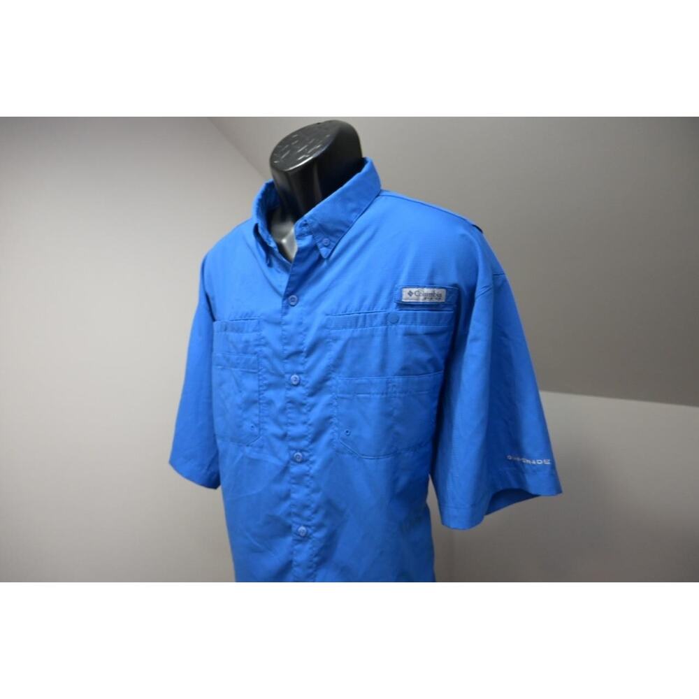 Columbia PFG Vented Fishing Shirt Omni-Shade Blue Short Sleeve Mens Sz XL